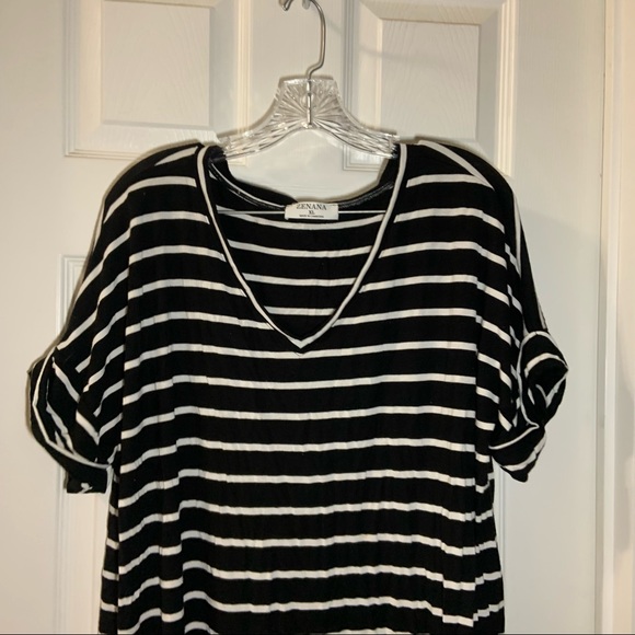 Zenana Black/White Striped Short Sleeve Top size XL - Picture 5 of 9